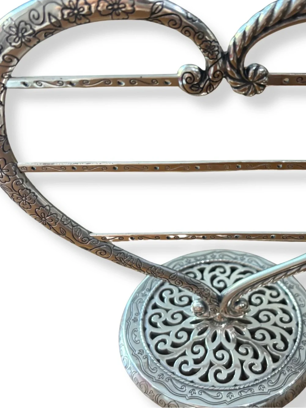 Brighton Heart Jewelry Earring Holder Stand Silver Floral Scroll Organizer